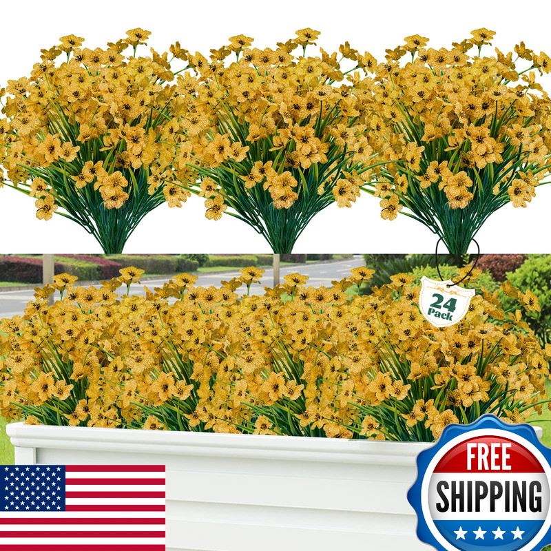 Lnoicy 24 Pcs Artificial Flowers Outdoor UV Resistant Plastic Decor Garden Porch