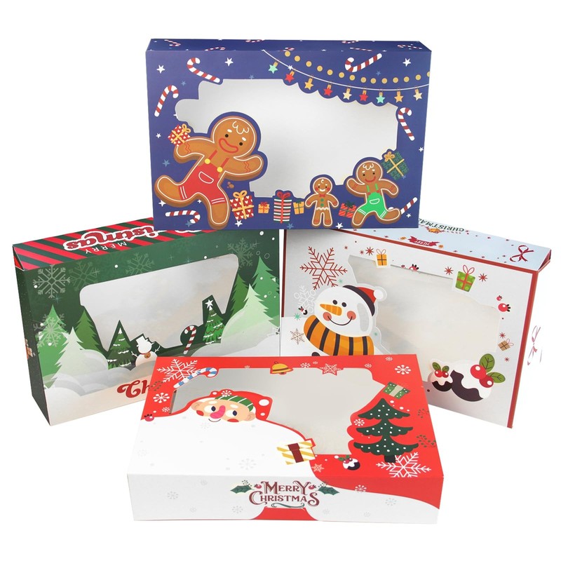 Christmas Cookie Box with Window 12x8x2.5 inch 12Packs Auto-pop up Two Uses O…