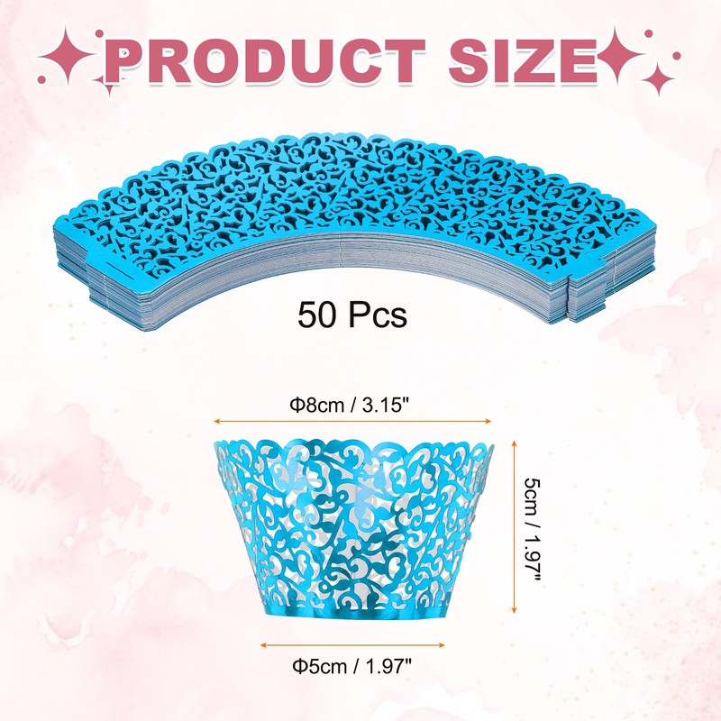 50 Pcs Lace Cupcake Liners Vine Designed Laser Cut Cupcake Wrap, Reflective Blue gallery