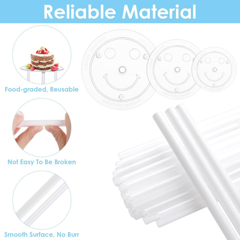 18 Pieces Cake Dowel Rods Set, 15 Pcs Cake Dowels Rods with 3 Pcs Cake Boards (6 gallery