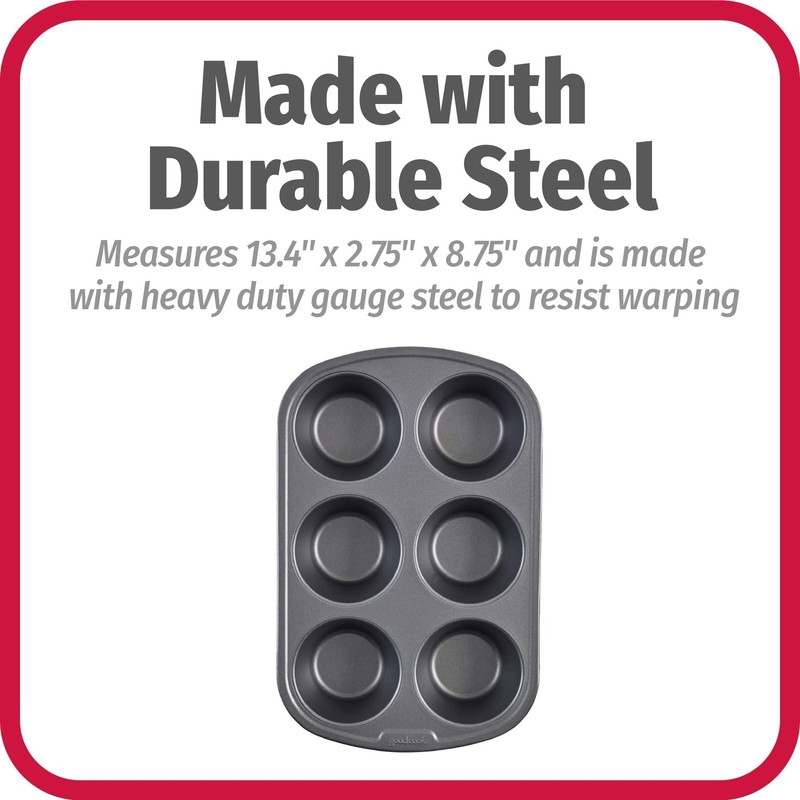 GoodCook Everyday Nonstick Steel Jumbo Texas Muffin Pan, 6 Cups (Jumbo), Gray gallery