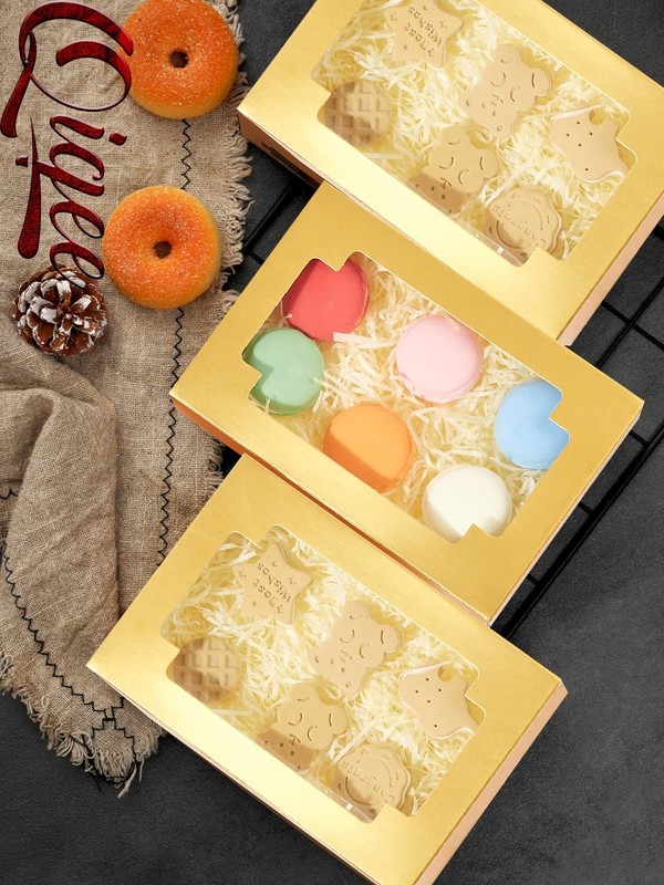 Cookie Boxes 24 PCS 8x5.3x2 Inch Gold Treat Box Window Bakery Donuts Candy gallery
