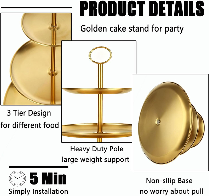 2 Pcs 3 Tier Stainless Steel Cupcake Stand | Gold Tiered Dessert Stand for Weddi gallery