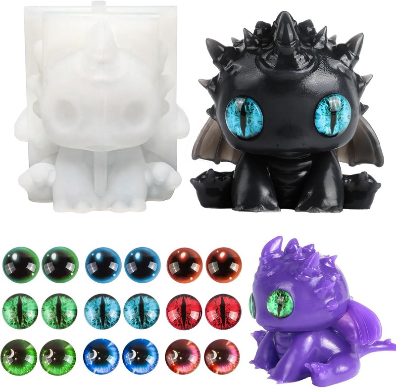 Dragon Taba Squishy Molds Set – Large Silicone Mold with 9 Pairs Eyes-Perfect fo
