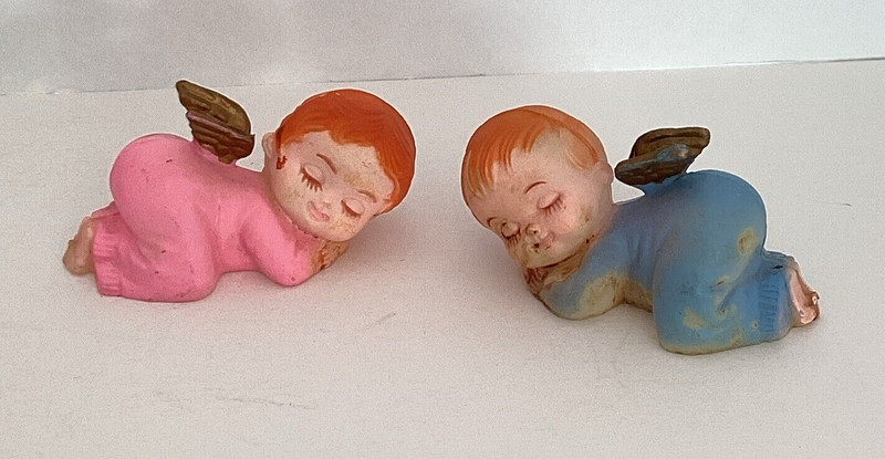 Vintage 1950s Cherub Angel boy girl Cake Topper Figures dolls