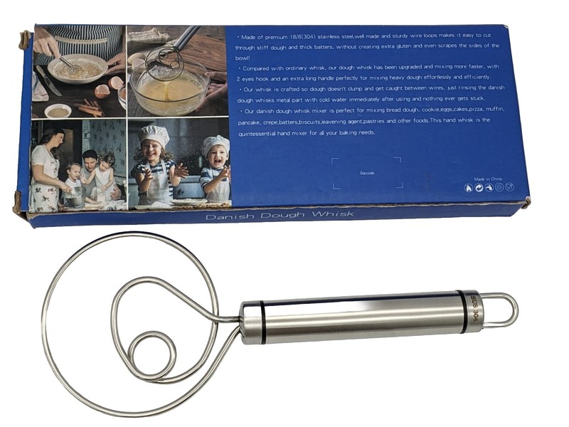 22cm Stainless Steel 18/8 Danish Dough Whisk Mixer Baking Kitchen Tool Accessory