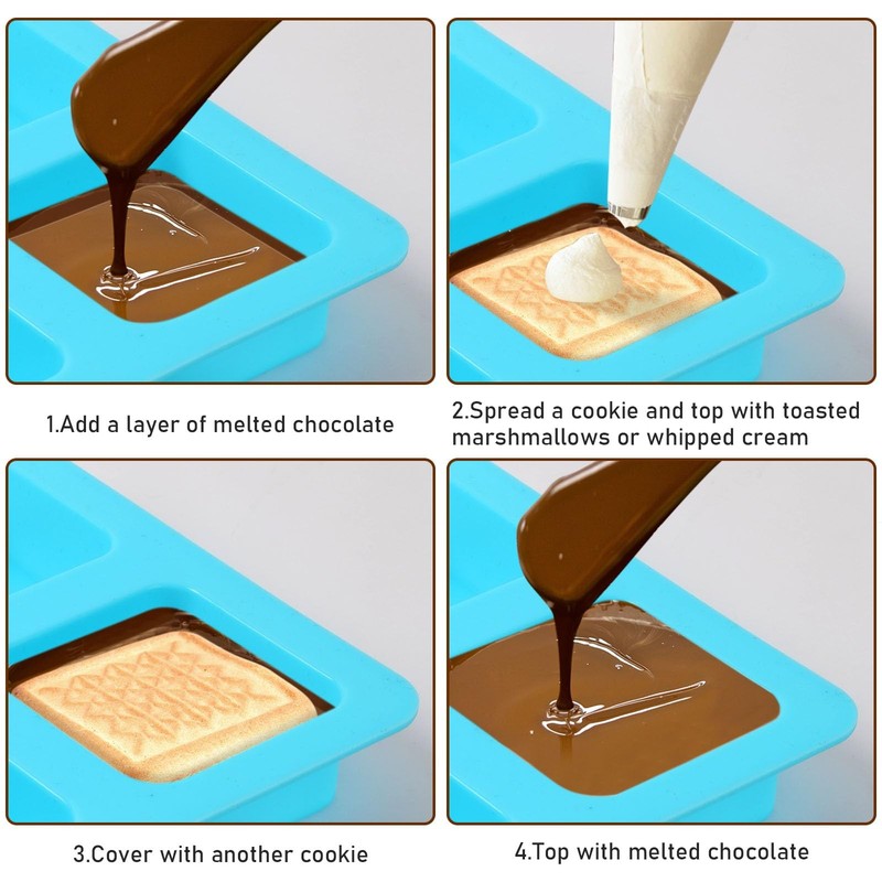4 Cavity Chocolate Covered Cookie S'mores Molds, 3Pcs Silicone Square Molds R... gallery