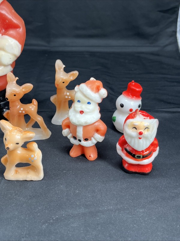 Set of 7 Vintage Hand Dipped Santas Deer Novelty Holiday Candles