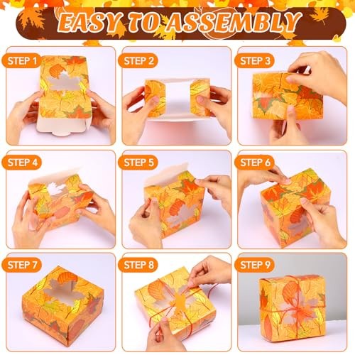 Sets Fall Bakery Boxes Bulk with Clear Window 5x5x3 Inch with Maple Leave 60 gallery
