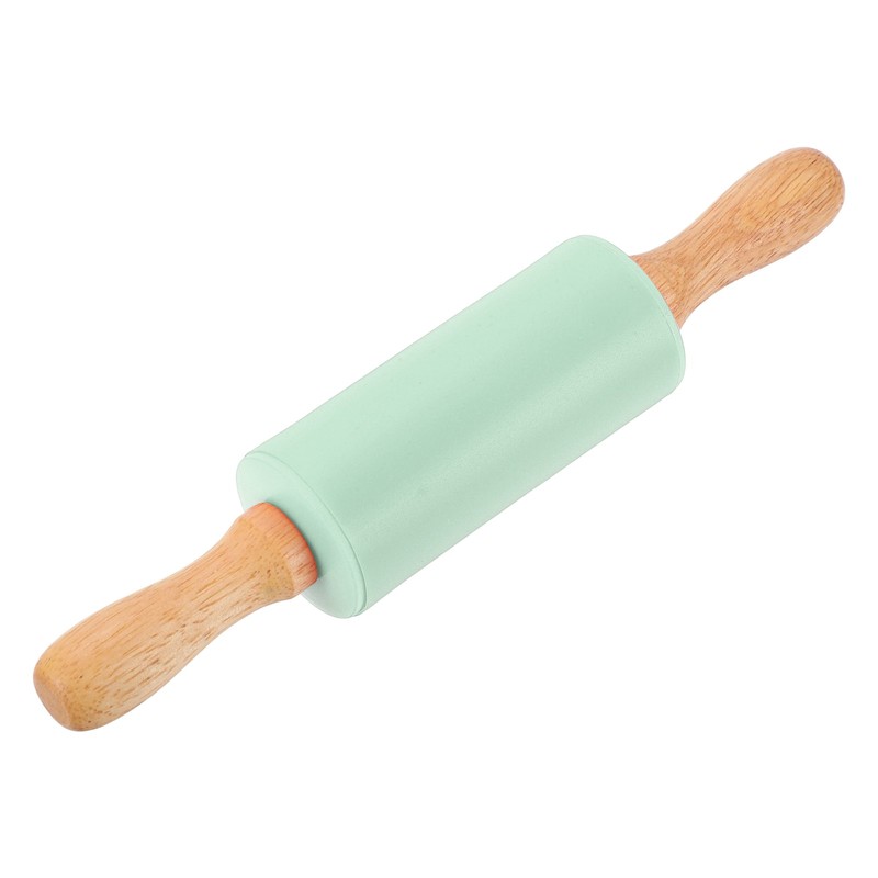 Rolling Pins for Baking, 9 Inch Silicone Rolling Pin Wooden Handle, Light Green