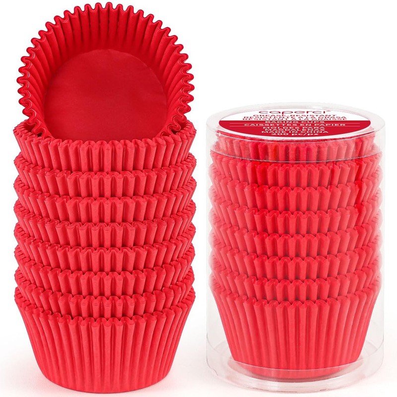 200 Count Standard Red Cupcake Liners Greaseproof Muffin Baking Cups Party