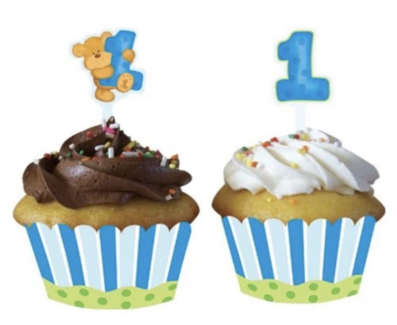 12-Count Cupcake Wrappers with Picks, Bears 1st First Birthday Baby’s