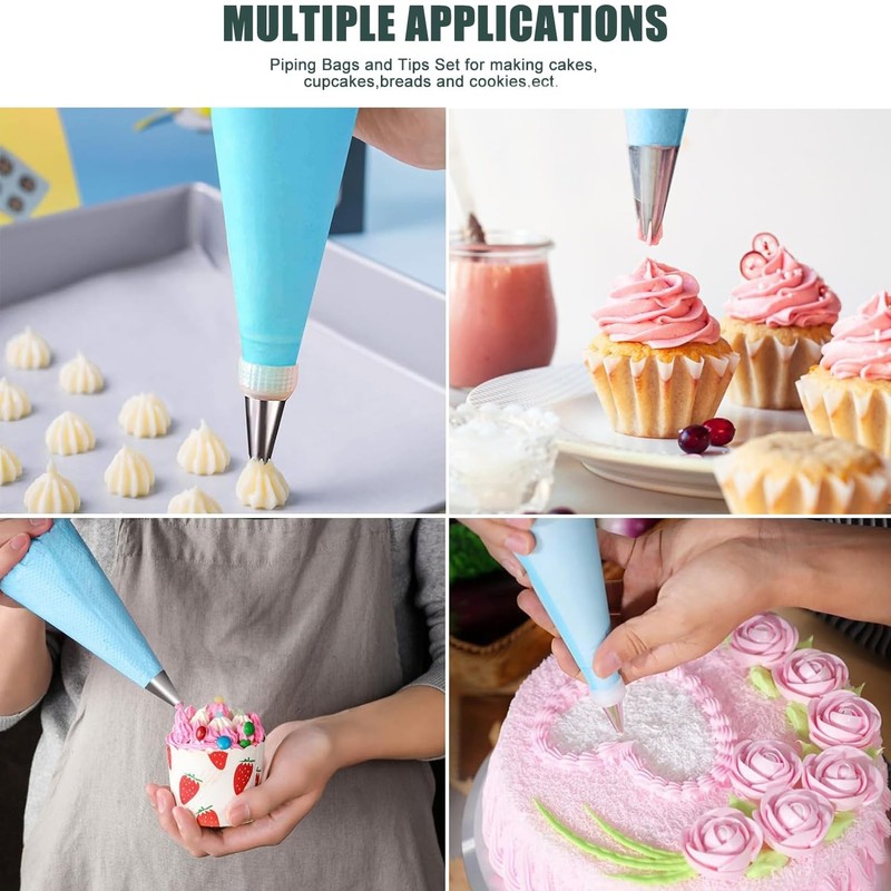 Piping Bags and Tips Set, Reusable Cake Decorating Supplies with 2 Reusable Bags gallery