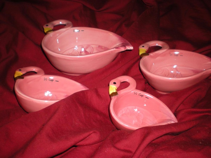 Kitchen Pink Flamingo Measuring Cups Set of 4 Nesting Ceramic Space Saving gallery