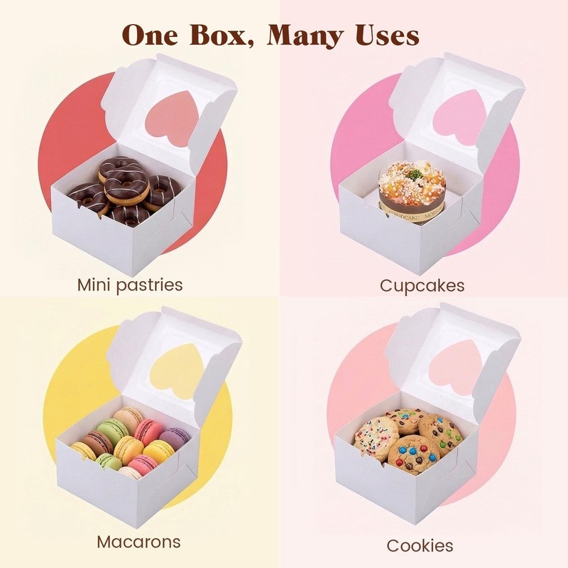 20 PCS 4x4x2.5 In Mini Bakery Cookie Boxes Clear Window Cupcake Pastry gallery