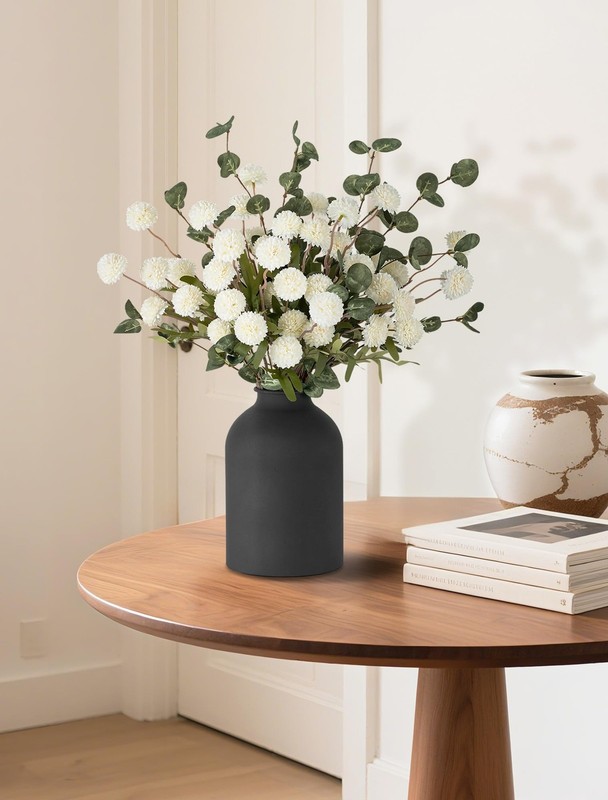 BLOSMON Fake Flowers in Vase for Centerpieces: Metal Vase with 12 Stems of Artif gallery