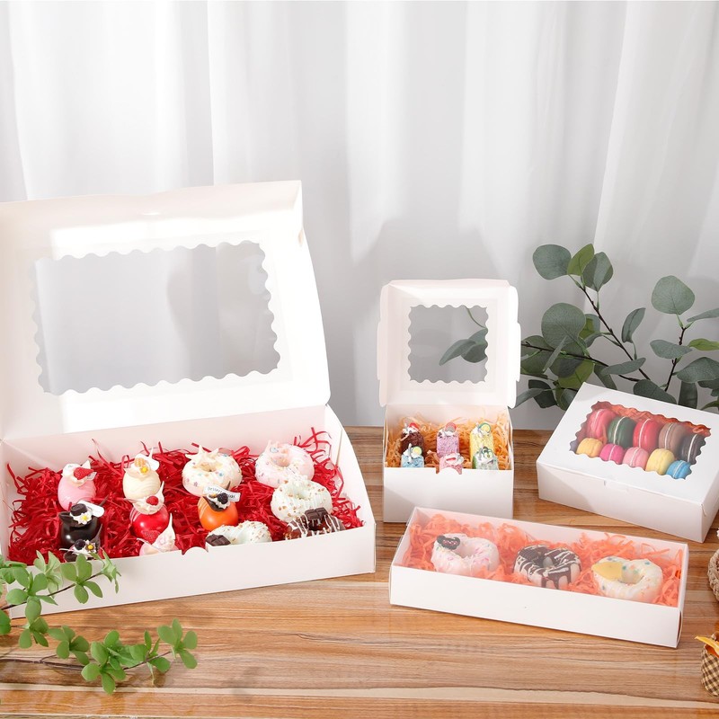 50pcs 6x6x3 Inches Bakery Boxes,White Bakery Boxes with Window for Valentines... gallery