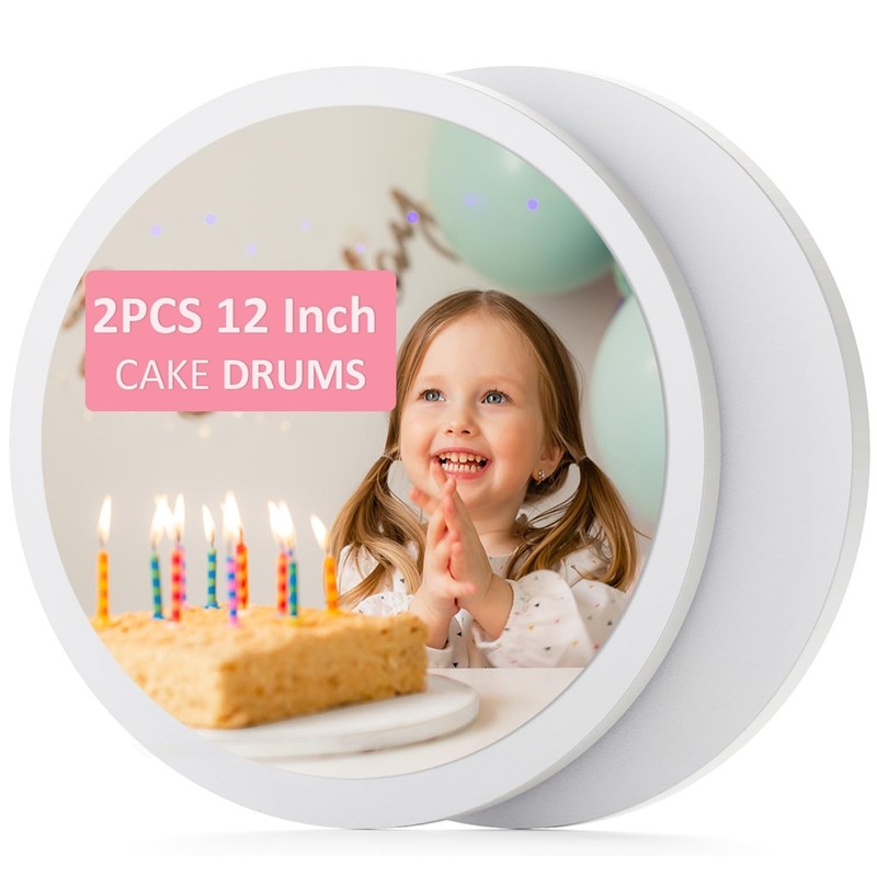 2 PCS 12-Inch Cake Drums, Sturdy Cake Boards, 1/2" Thick Cardboard Rounds for...