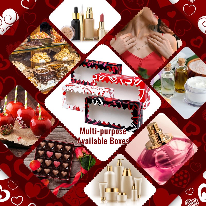 Valentine Cookie Boxes 12x5.5x2.5 Inch Heart Window Bakery Treat Case 12 PCS gallery