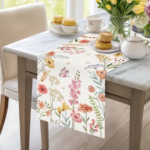 Spring Floral Table Runner 13x72 Inch Pink Flowers Green Floral-3 13"W x 72"L gallery