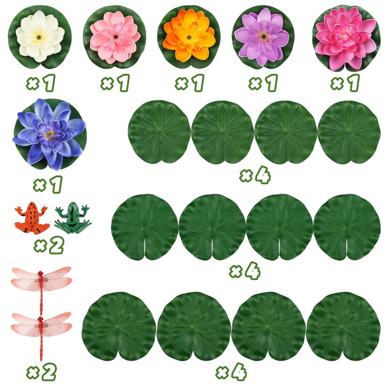 QUOZUO 22 Pack Artificial Floating Foam Lotus Flowers with Colorful gallery