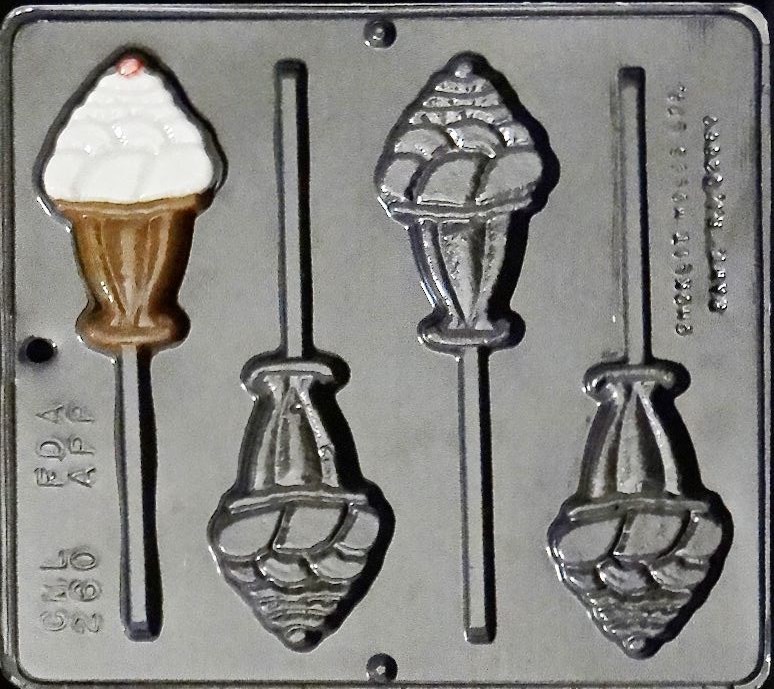 Ice Cream Sundae Lollipop Chocolate Candy Mold 260 NEW