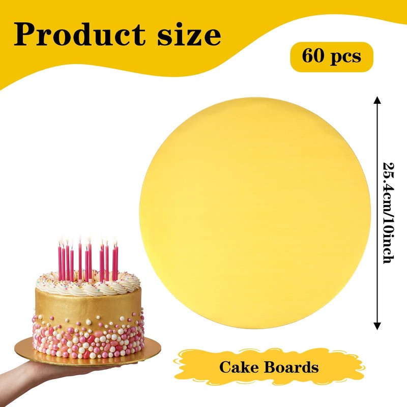 60 Pack Cake Boards Round, 10 Inch Gold Cake Board Circles Rounds Base Food-G... gallery