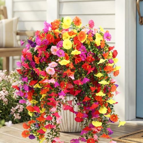 4pcs Artificial Hanging Plants for Outdoor, Fake Multicolor Morning Glory gallery