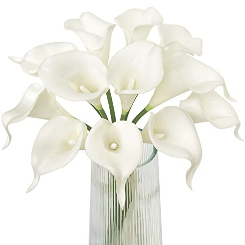 White Calla Lily 12Pcs Artificial Flowers Bouquet for Wedding Bride Shower