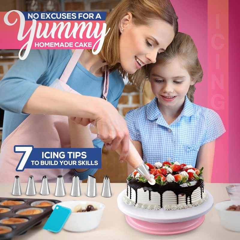35PCs Cake Turntable and Leveler-Rotating with Non Slip pad-7 Icing Tips and ... gallery