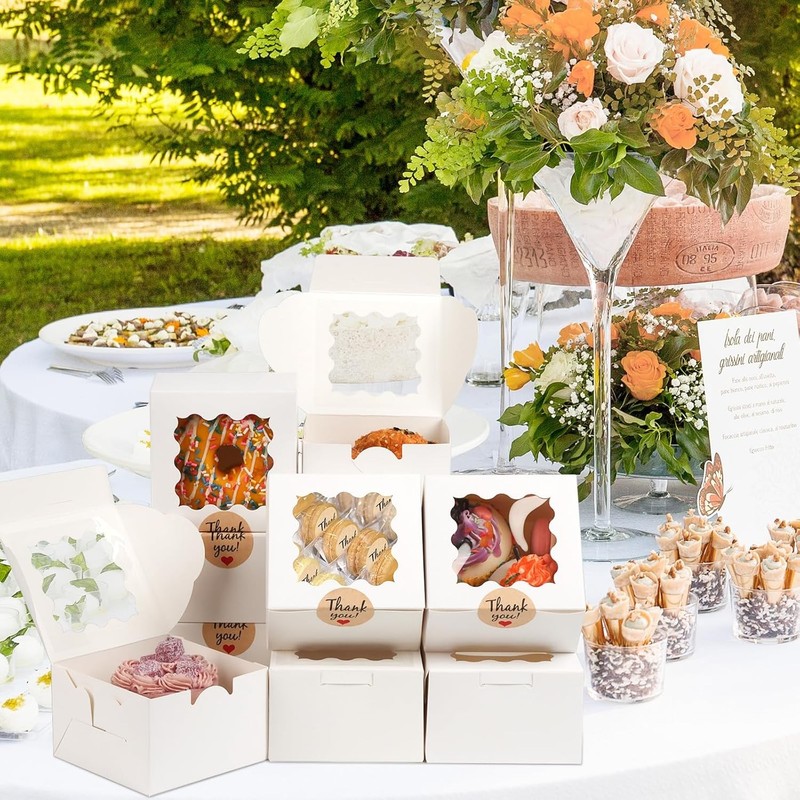 12 Pcs Cookie Boxes W/ Window 6x6x3 Inches White Bakery Boxes Treat Boxes W/ 50 gallery