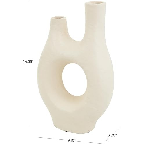 Paper Mache Decorative Vase Abstract Rounded Centerpiece 9" x 4" x 14" Beige gallery