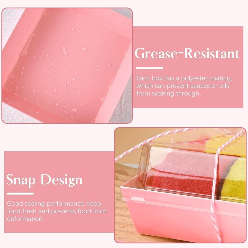 Pink Paper Charcuterie Boxes Clear Lids 5 Inch Square Cake Slice 50 PCS gallery