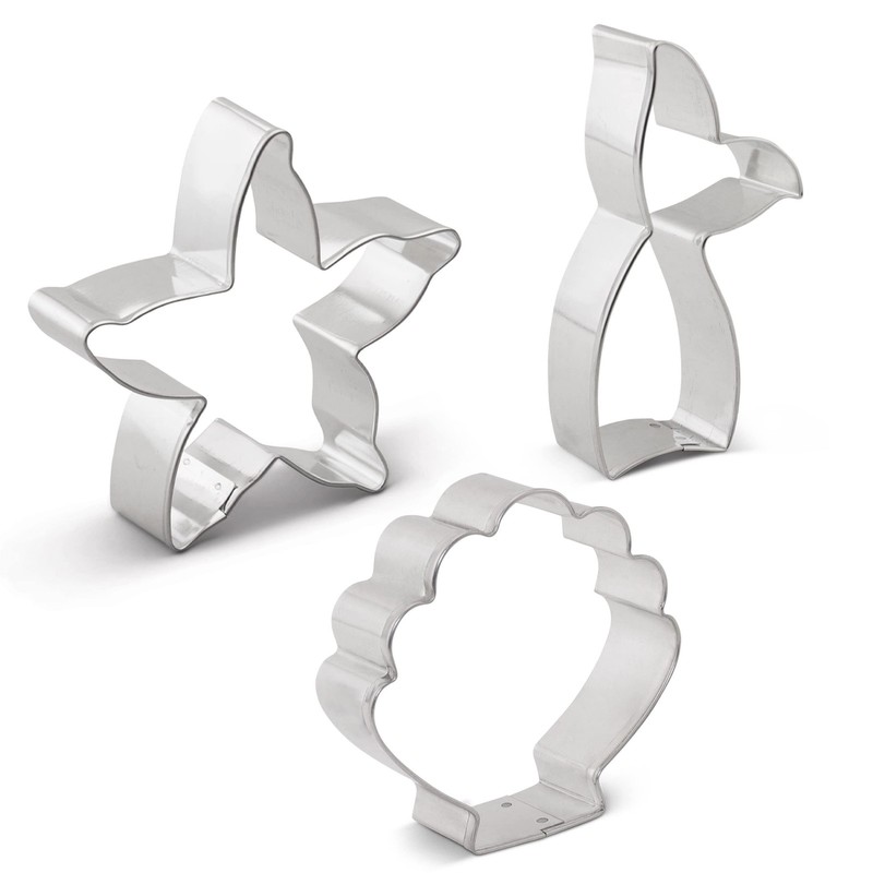 Seashell Starfish Mermaid Cookie Cutters, 3Pc Set, Silver gallery