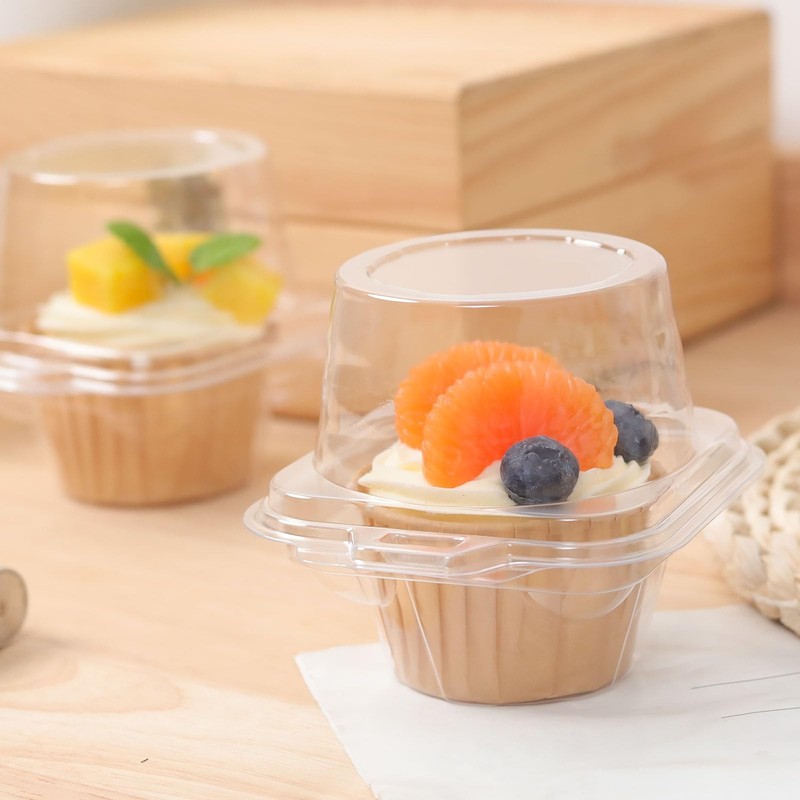 100 PCS Plastic Individual Cupcake Boxes Containers Single Carrier Airtight Dome gallery