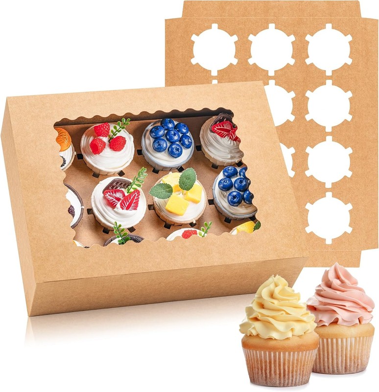 6PCS Cupcake Boxes – Hold 12 Count Cupcake Containers with Window, Food Grade