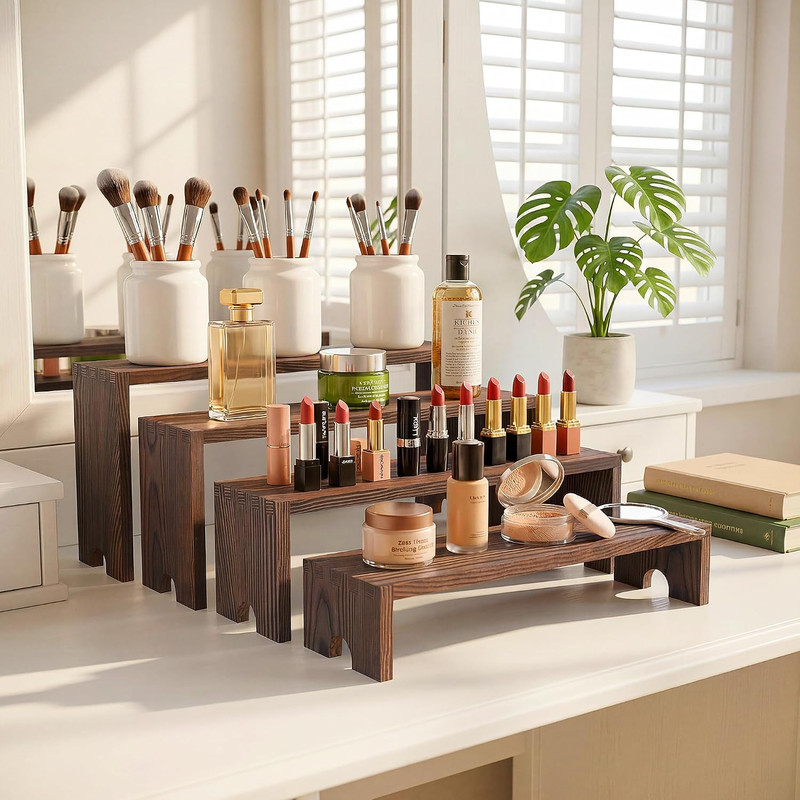 2 Set Wooden Cupcake Stand for Decor, 4 Tiered Stackable Display Risers, Farmhou gallery