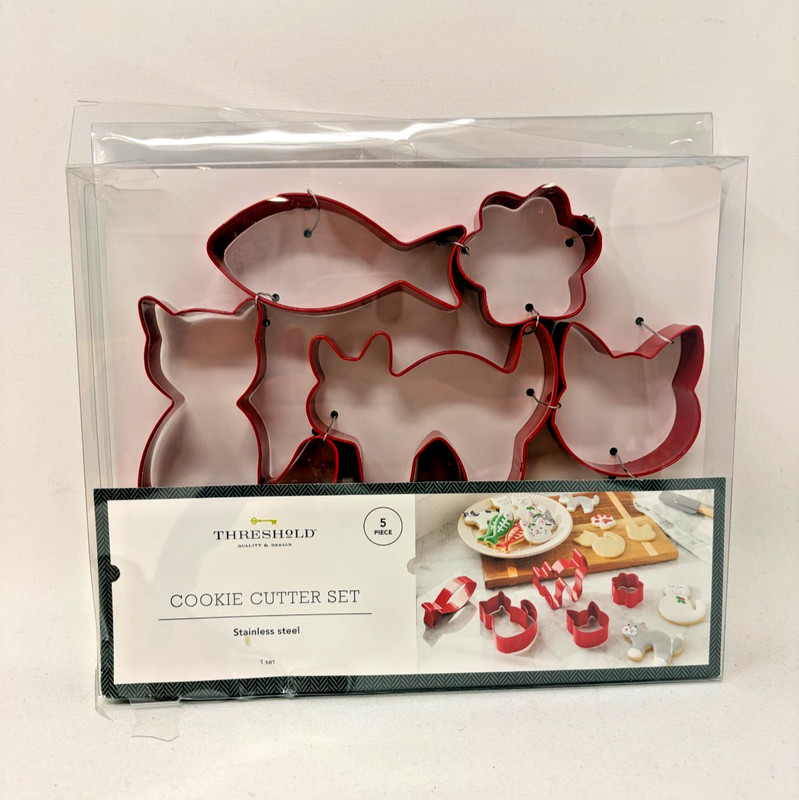 NEW Threshold 5 Piece Stainless Steel Cookie Cutter Set Cat Cow Fish Flower