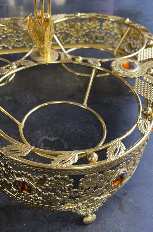 Gold Embellished serving stand With Three Compartments For bowl With Handle gallery