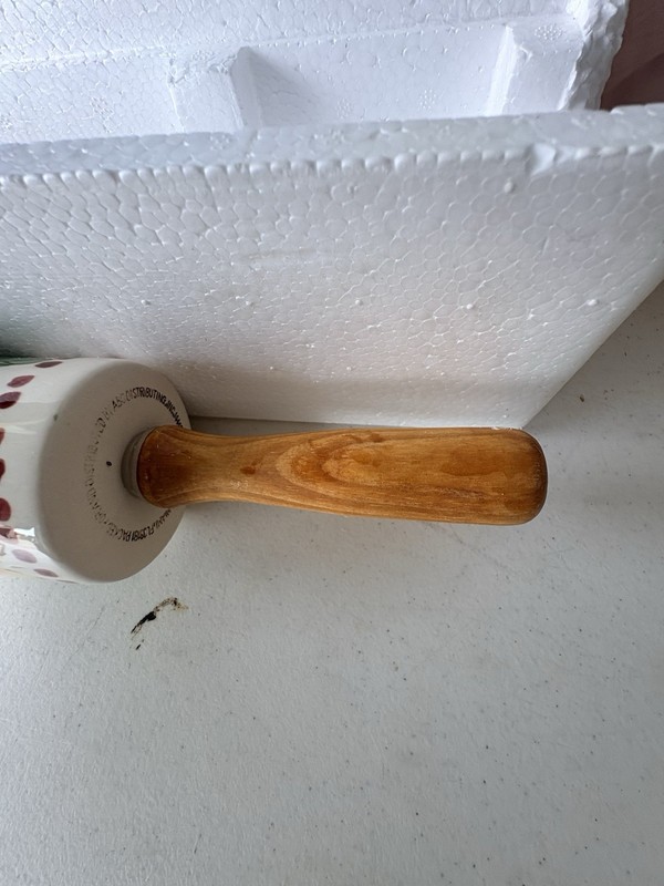 Ceramic Rolling Pin Sunflowers Green Leaves Wood Handles Baking Dough Country gallery