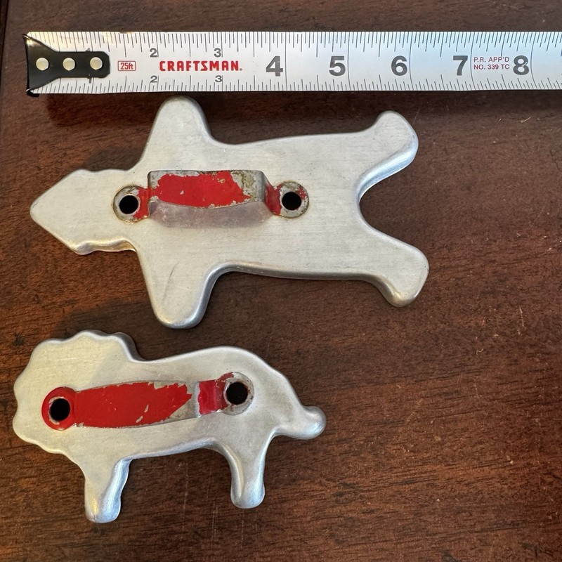 2 Vintage Cookie Cutter Gingerbread Man & Lion Aluminum with Red Handle gallery
