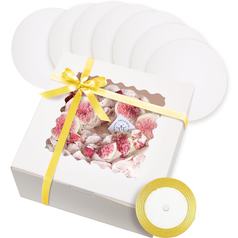 18 Sets 10x10x5 Inch White Cake Bakery Boxes Window 18 Boards Gold Ribbon