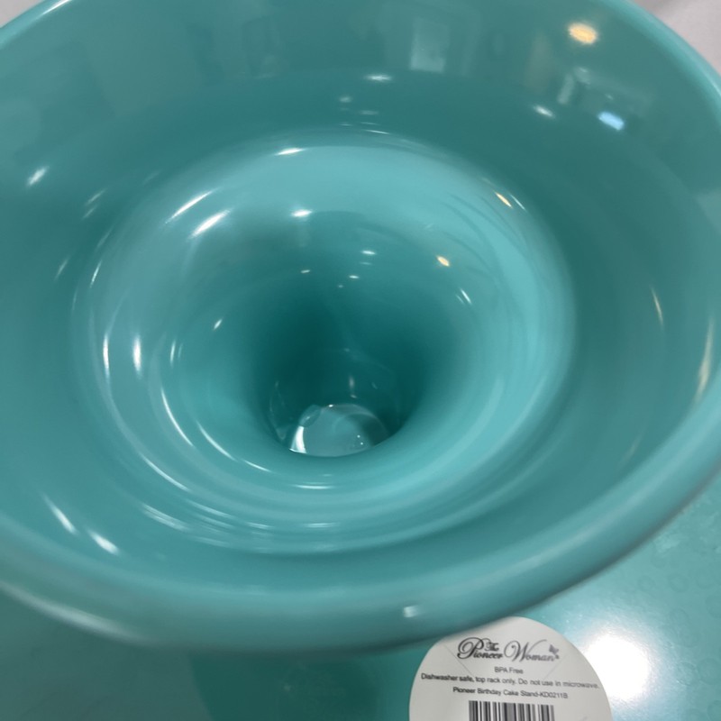 Pioneer Woman 2018 Plastic Birthday Cake Stand 10 3/4" X 6" Blue Base Multi Top gallery