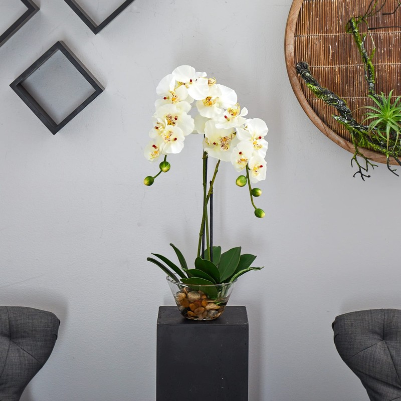 Nearly Natural 4643-Wh Phalaenopsis Glass Vase Decorative Silk Flower gallery
