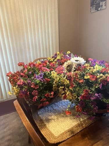 Artificial Faux Hanging Plants Flowers Basket for Fall, Colorful Mixed Color gallery