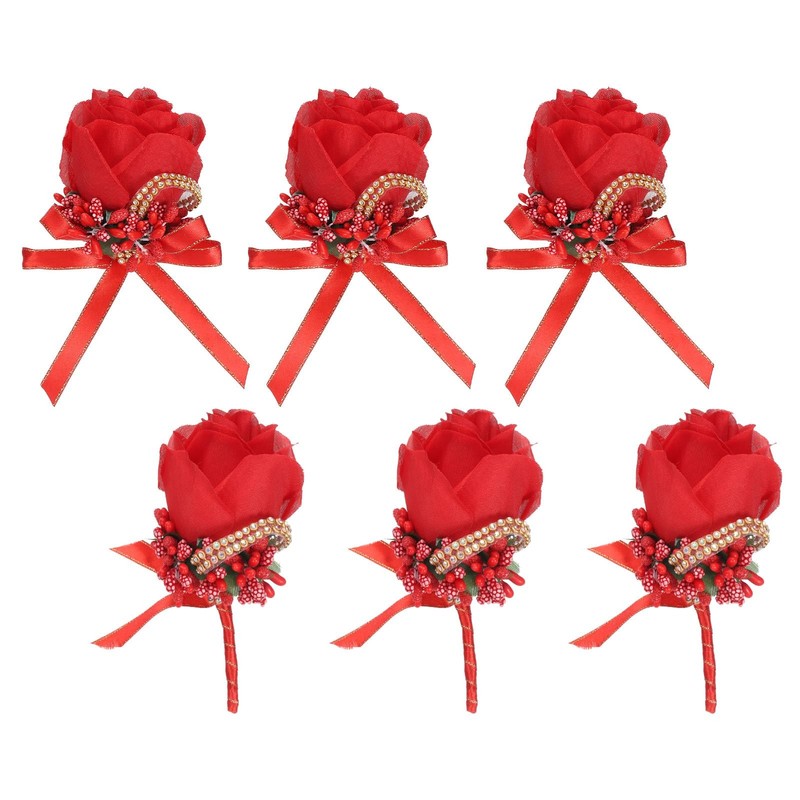 Uxcell 3 Wrist Corsage And Boutonnieres Set Handmade Corsages For Wedding Red