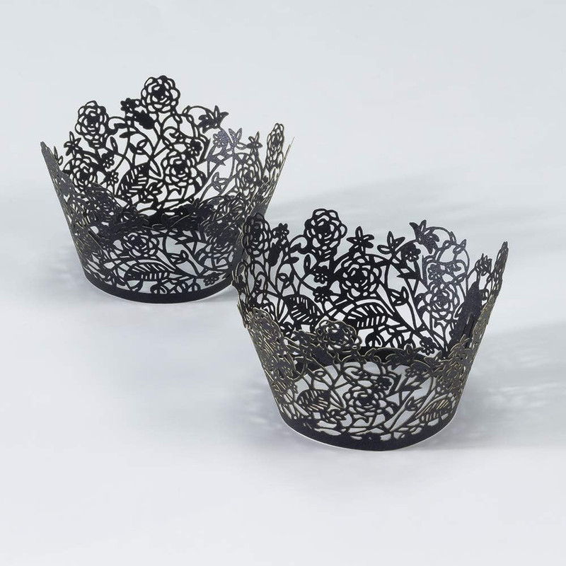 60Pcs Black Rose Lace Cupcake Wrappers Holders, Laser Cut Cupcake Liners Decorat gallery