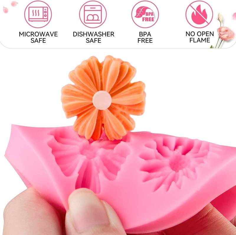 4 Pcs Flower Silicone Fondant Molds, Daisy Rose Flower Chocolate Candy Molds ... gallery