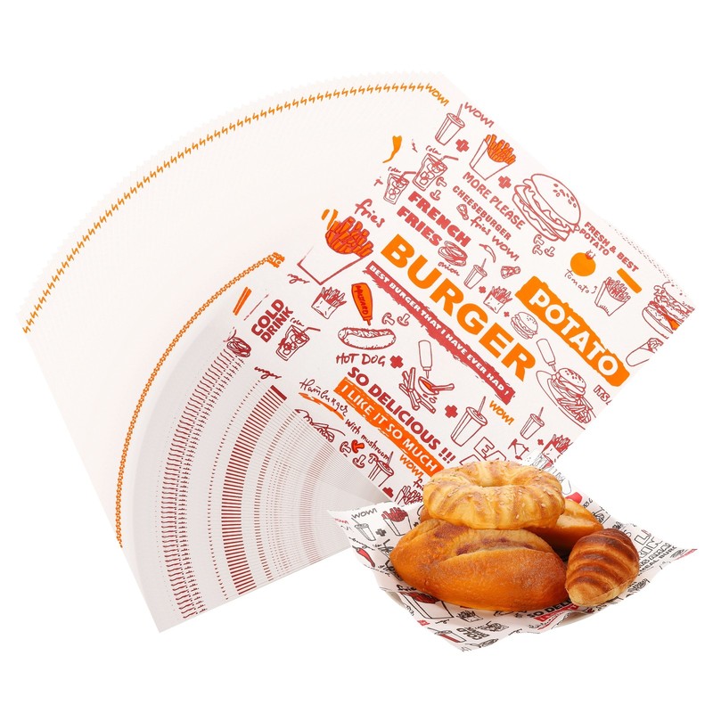 100Pcs Sandwich Wrapping Paper, 11.5×11.5″ Food Basket Liners, Red (Hamburger)