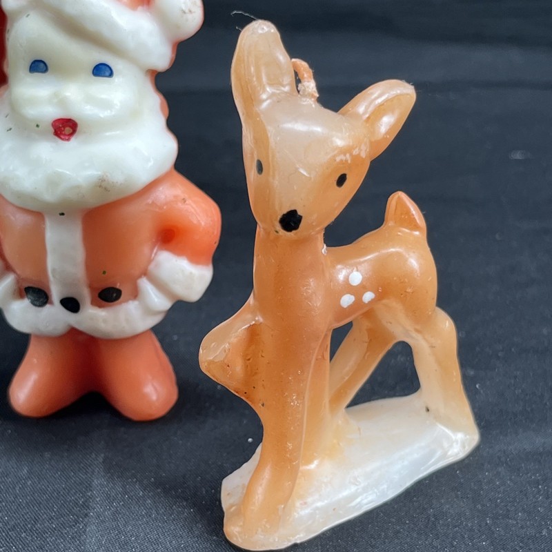 Set of 7 Vintage Hand Dipped Santas Deer Novelty Holiday Candles gallery